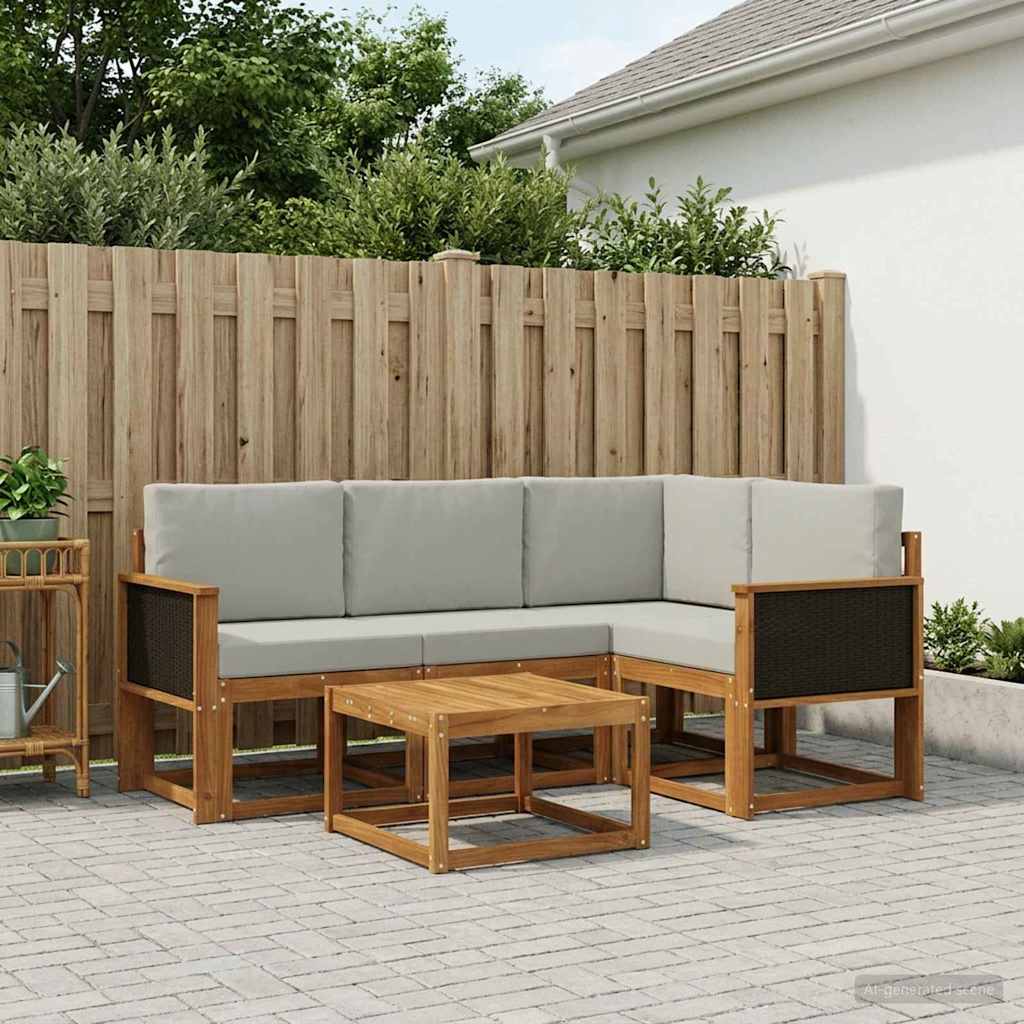 vidaXL Zestaw sof na zewnątrz 5 pcs Naturalny i jasnoszary Poliester