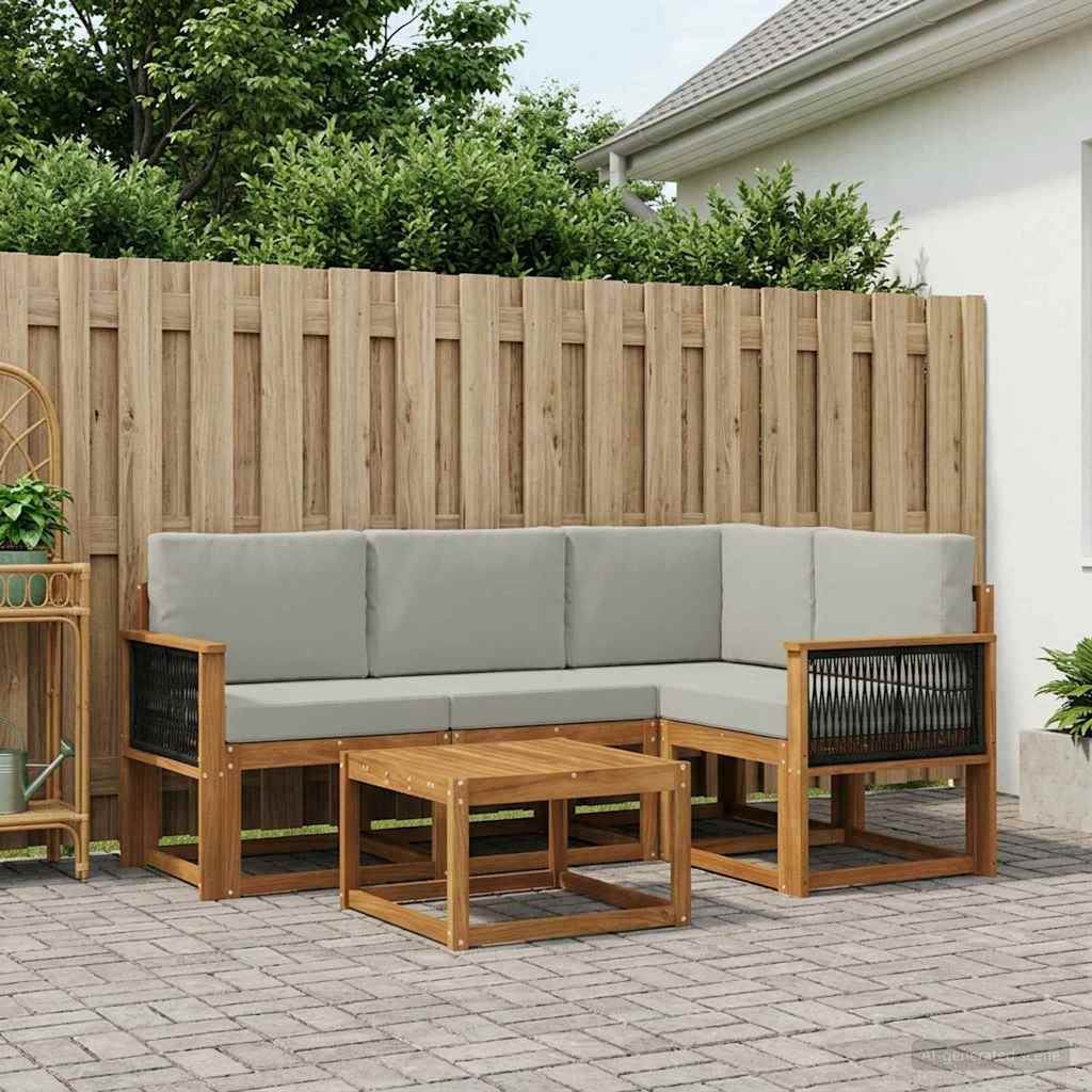 vidaXL Zestaw sof na zewnątrz 5 pcs Naturalny i jasnoszary Poliester