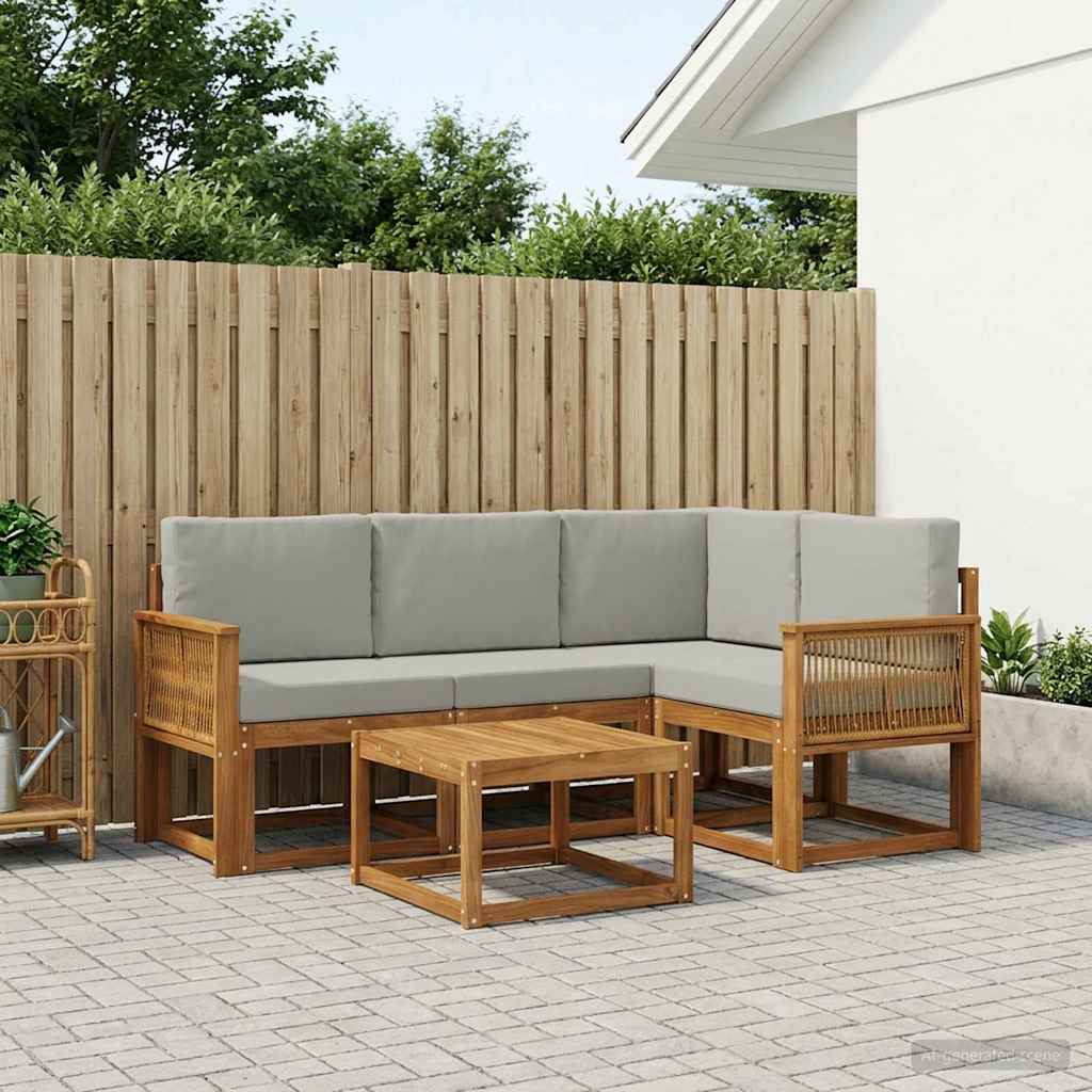 vidaXL Zestaw sof na zewnątrz 5 pcs Naturalny i jasnoszary Poliester