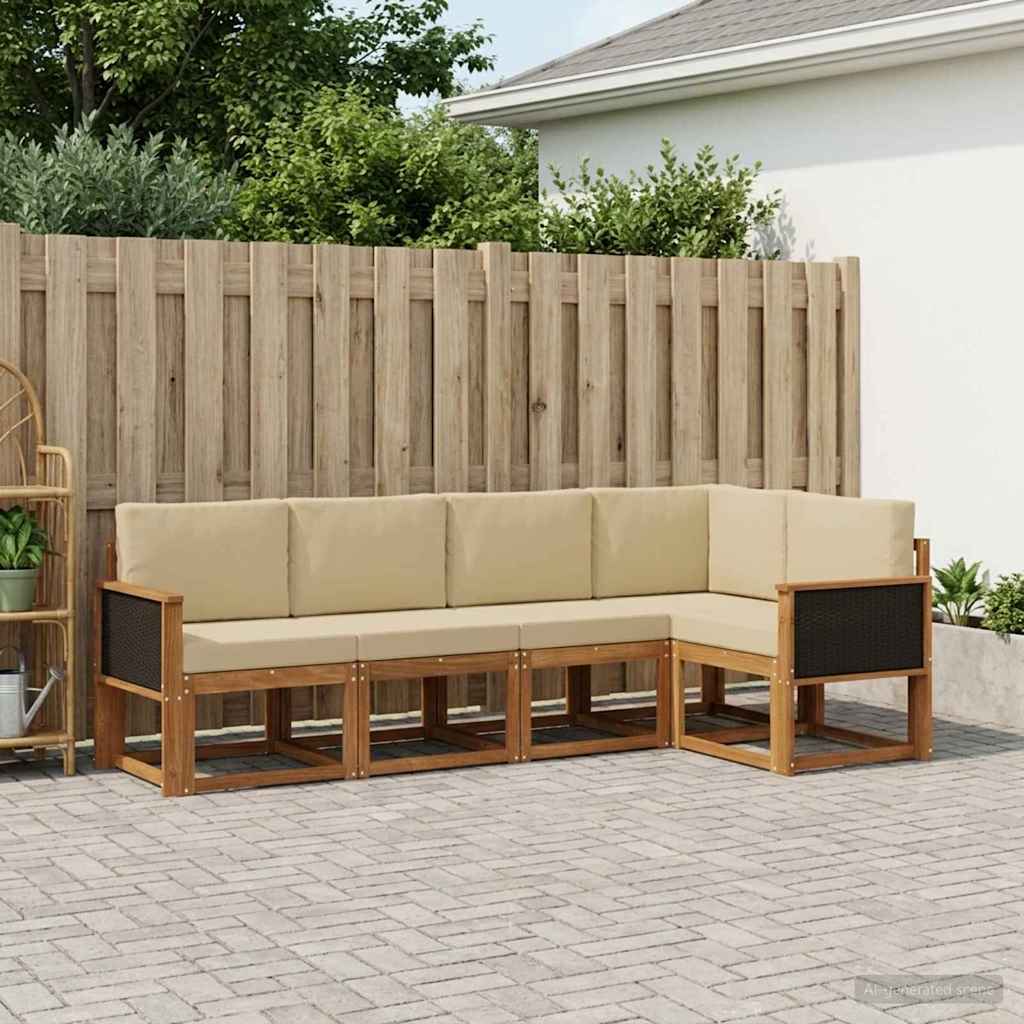 vidaXL Zestaw sof na zewnątrz 5 pcs Naturalny i Beżowy Poliester