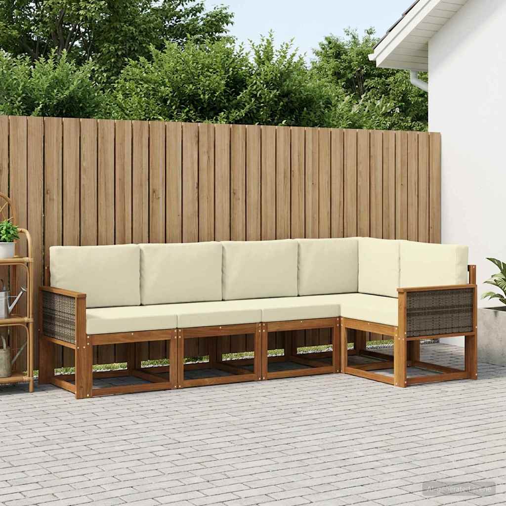 vidaXL Zestaw sof na zewnątrz 5 pcs Naturalny i Kremowy Poliester