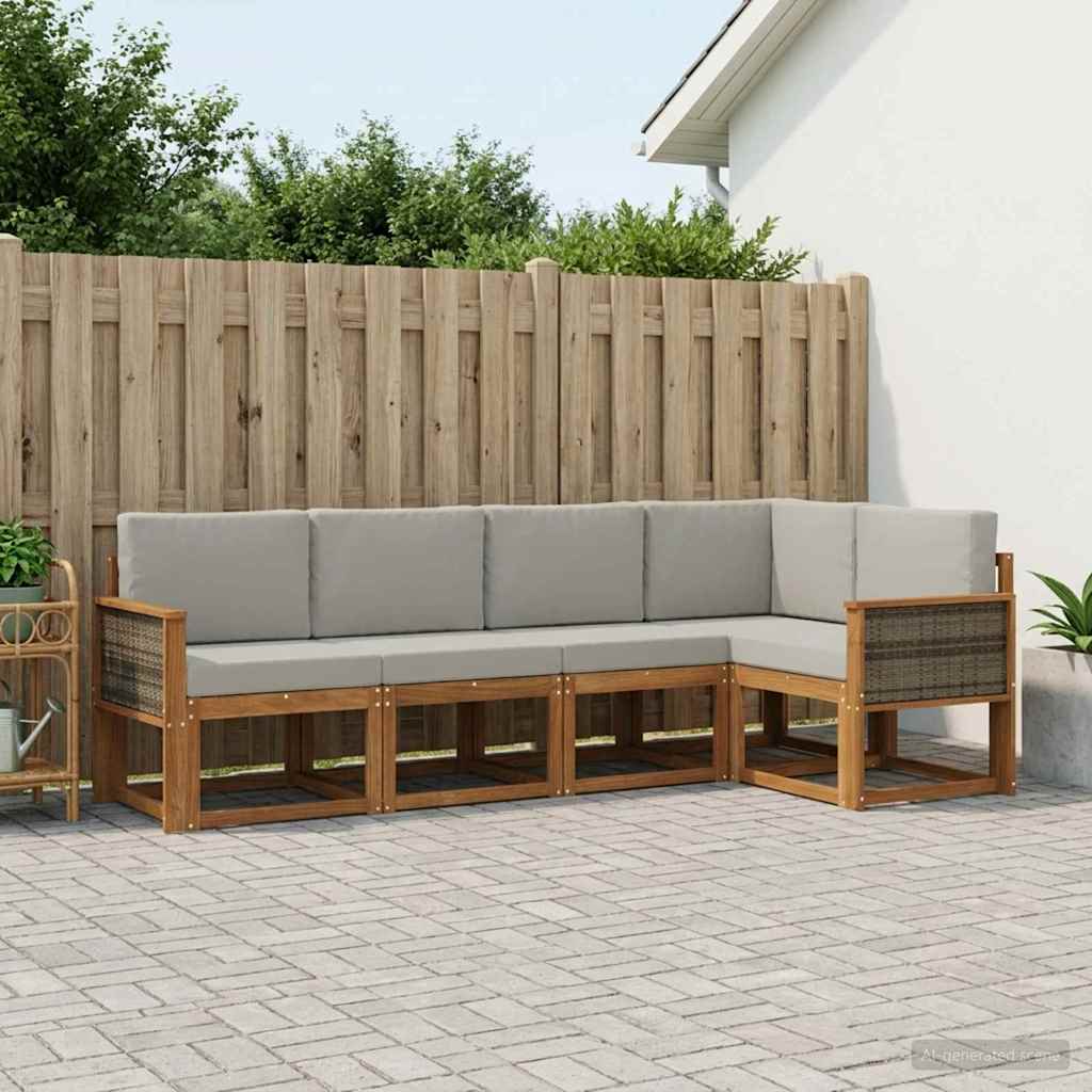 vidaXL Zestaw sof na zewnątrz 5 pcs Naturalny i jasnoszary Poliester