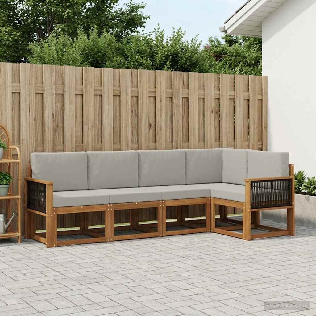 vidaXL Zestaw sof na zewnątrz 5 pcs Naturalny i jasnoszary Poliester