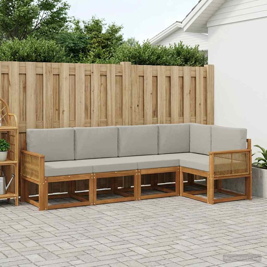 vidaXL Zestaw sof na zewnątrz 5 pcs Naturalny i jasnoszary Poliester