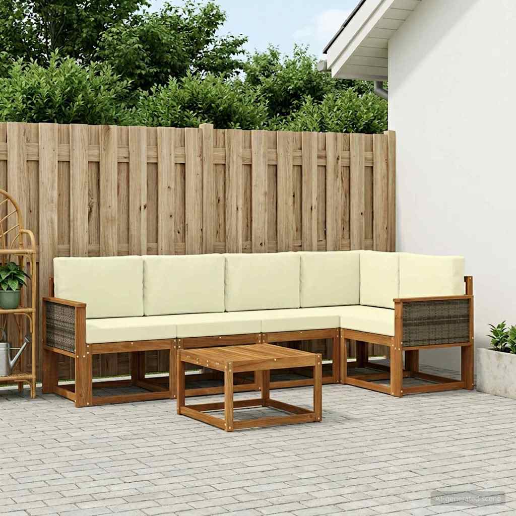 vidaXL Zestaw sof na zewnątrz z poduszką 6 pcs Naturalny i Kremowy
