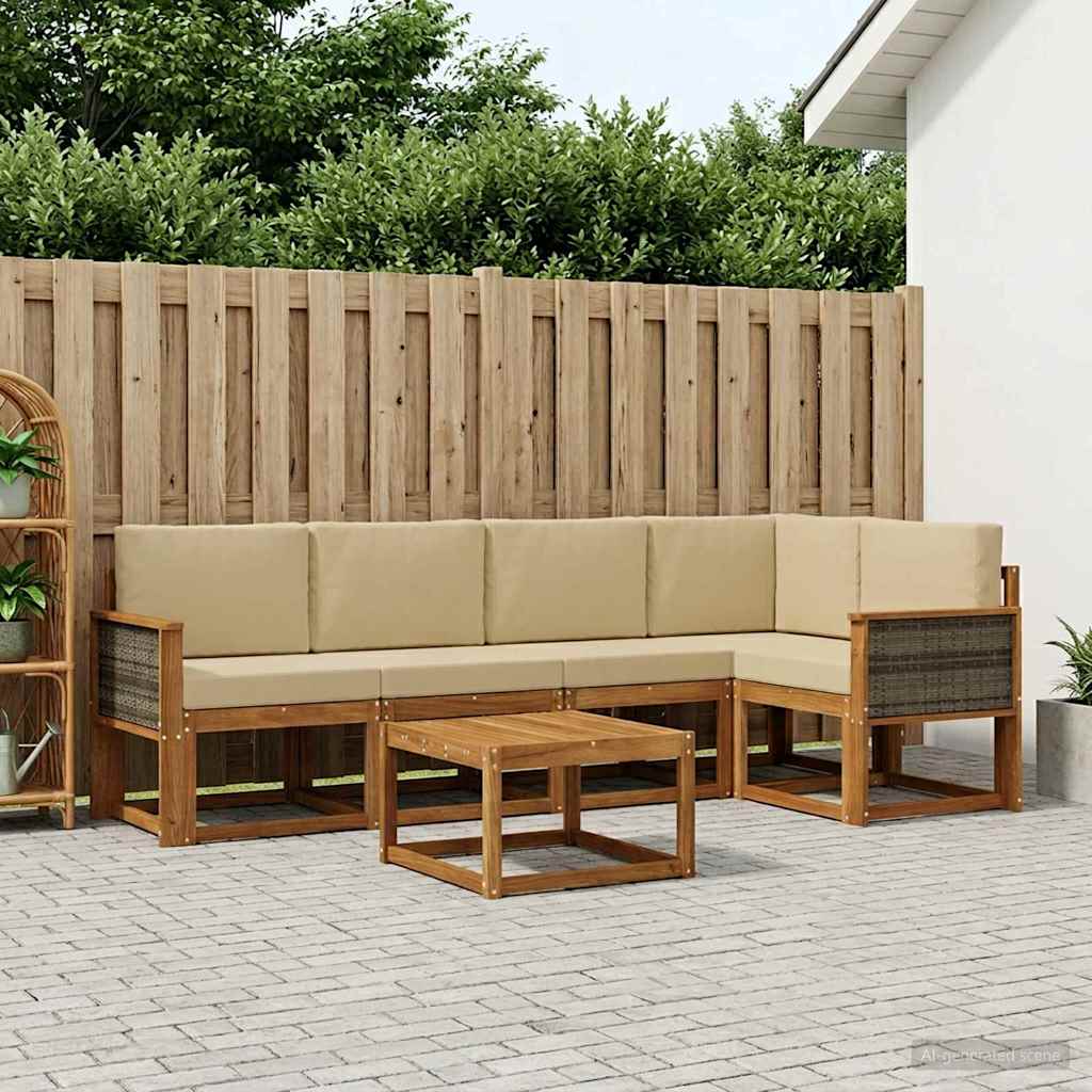 vidaXL Zestaw sof na zewnątrz z poduszką 6 pcs Naturalny i Beżowy