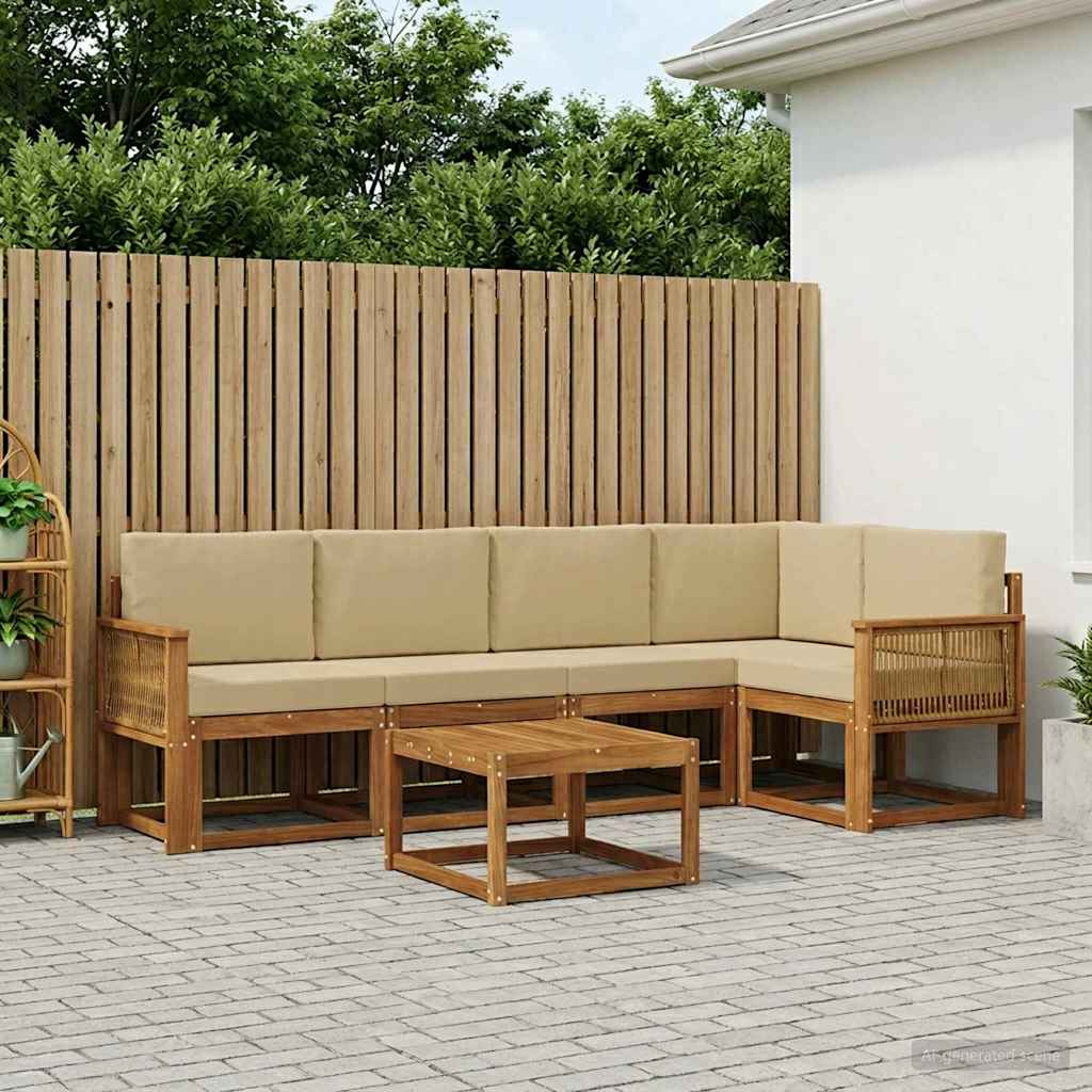 vidaXL Zestaw sof na zewnątrz z poduszką 6 pcs Naturalny i Beżowy
