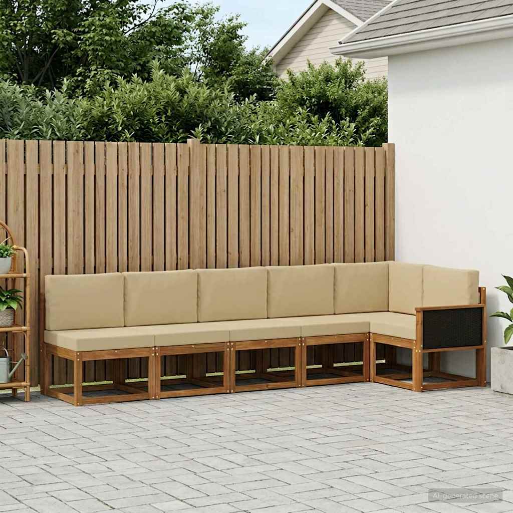 vidaXL Zestaw sof na zewnątrz 6 pcs Naturalny i Beżowy Poliester