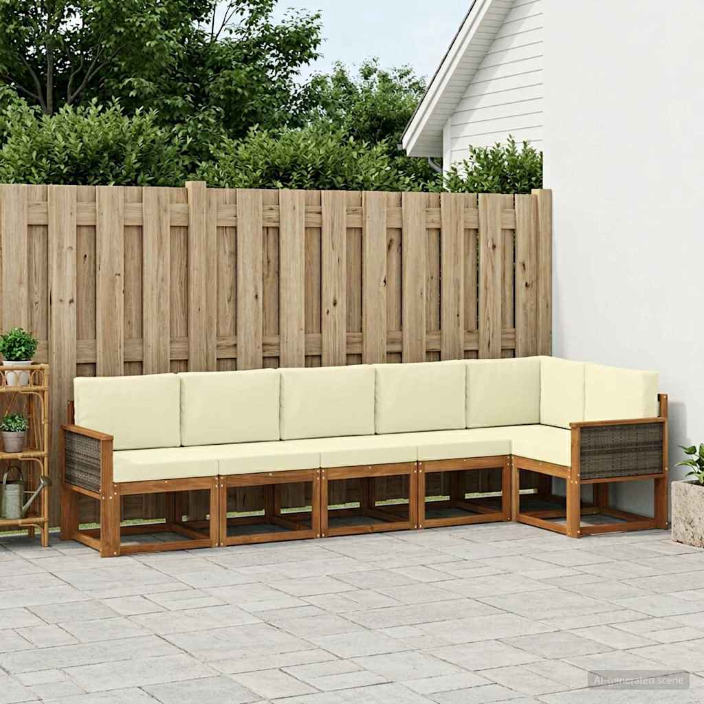 vidaXL Zestaw sof na zewnątrz 6 pcs Naturalny i Kremowy Poliester