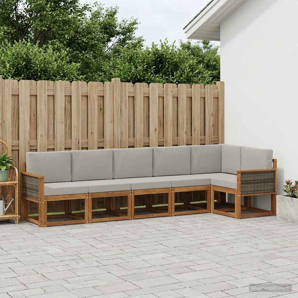 vidaXL Zestaw sof na zewnątrz 6 pcs Naturalny i jasnoszary Poliester