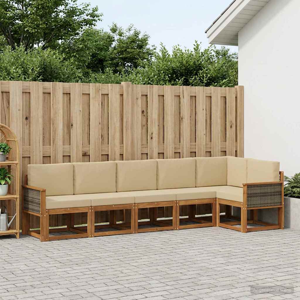 vidaXL Zestaw sof na zewnątrz 6 pcs Naturalny i Beżowy Poliester