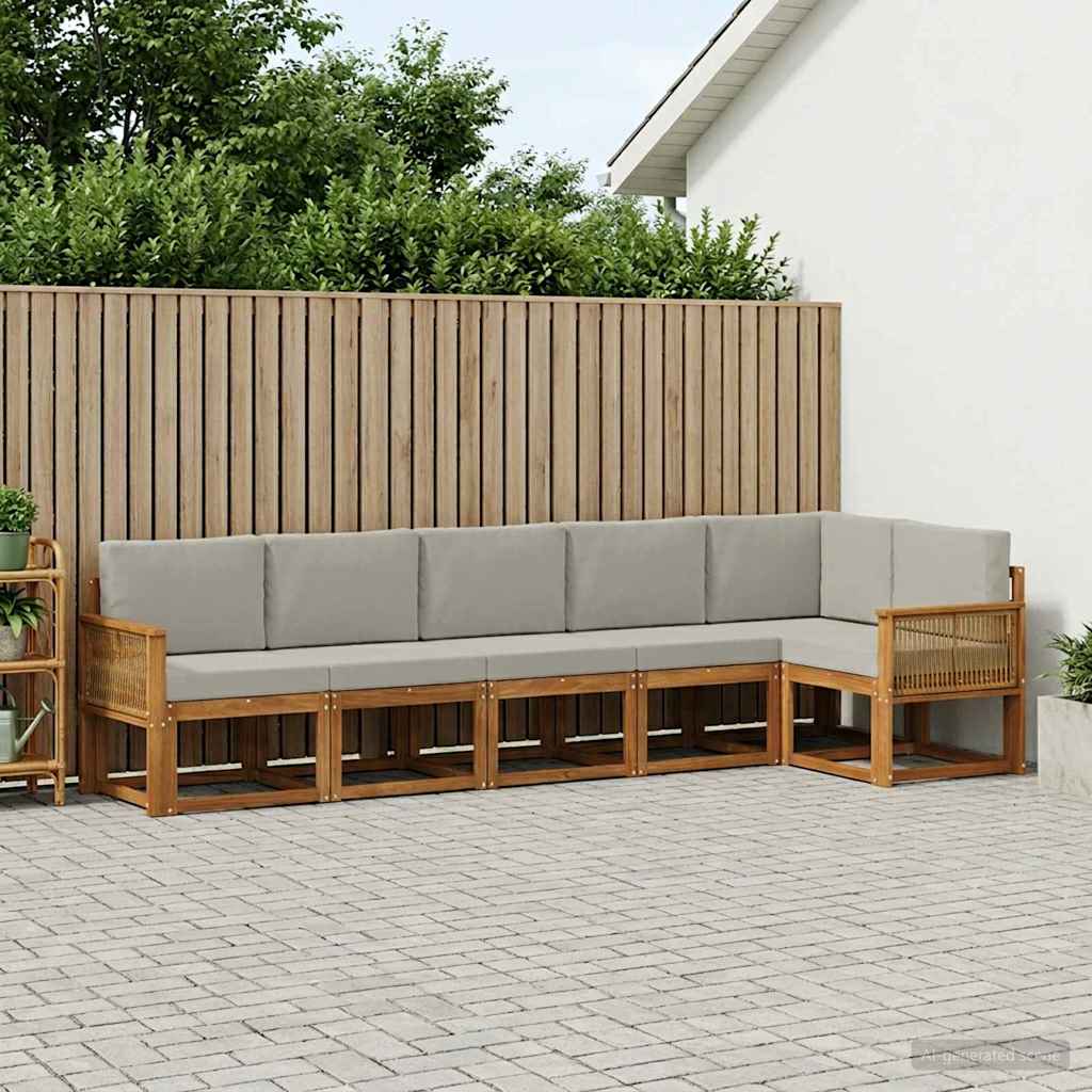 vidaXL Zestaw sof na zewnątrz 6 pcs Naturalny i jasnoszary Poliester