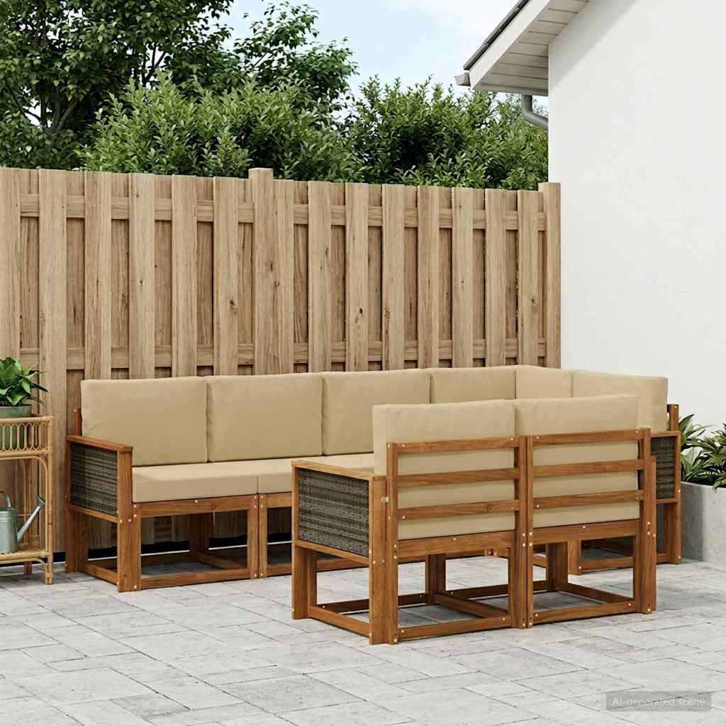 vidaXL Zestaw sof na zewnątrz 7 pcs Naturalny i Beżowy Poliester