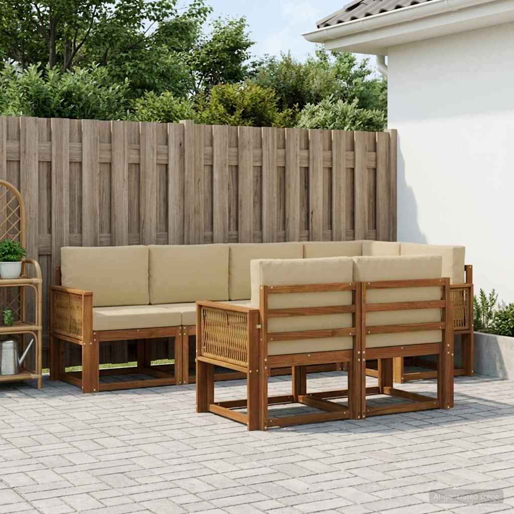 vidaXL Zestaw sof na zewnątrz 7 pcs Naturalny i Beżowy Poliester