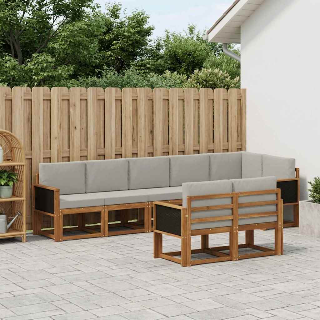 vidaXL Zestaw sof na zewnątrz 8 pcs Naturalny i jasnoszary Poliester