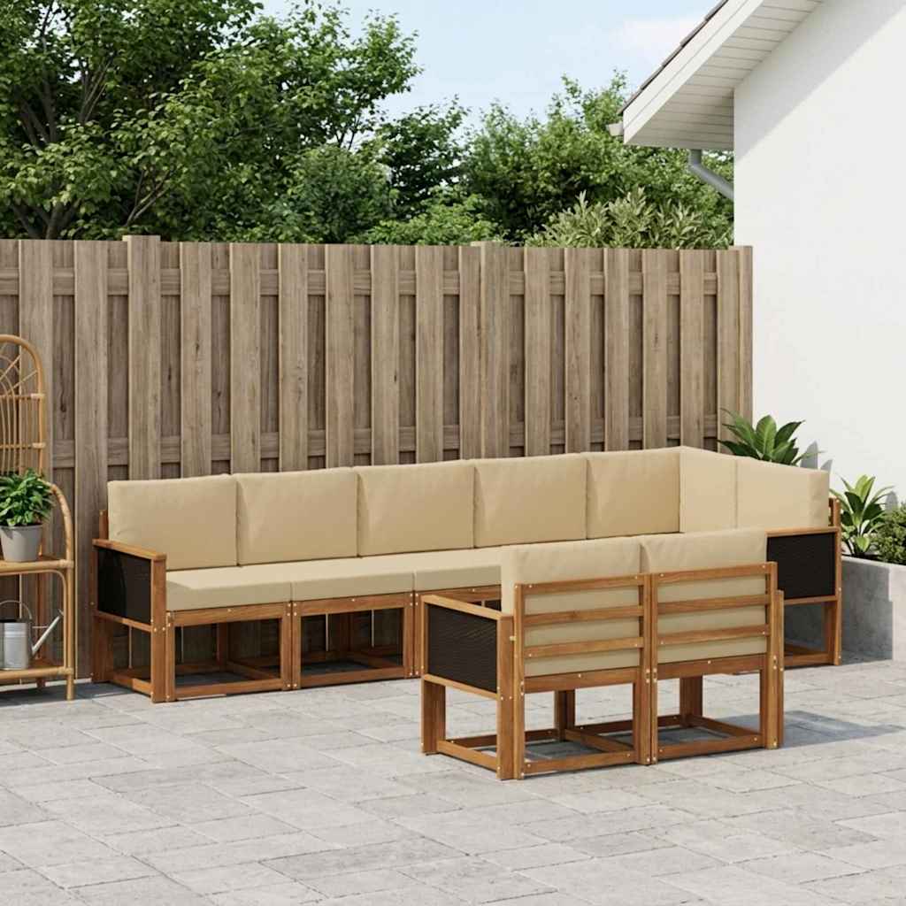 vidaXL Zestaw sof na zewnątrz 8 pcs Naturalny i Beżowy Poliester
