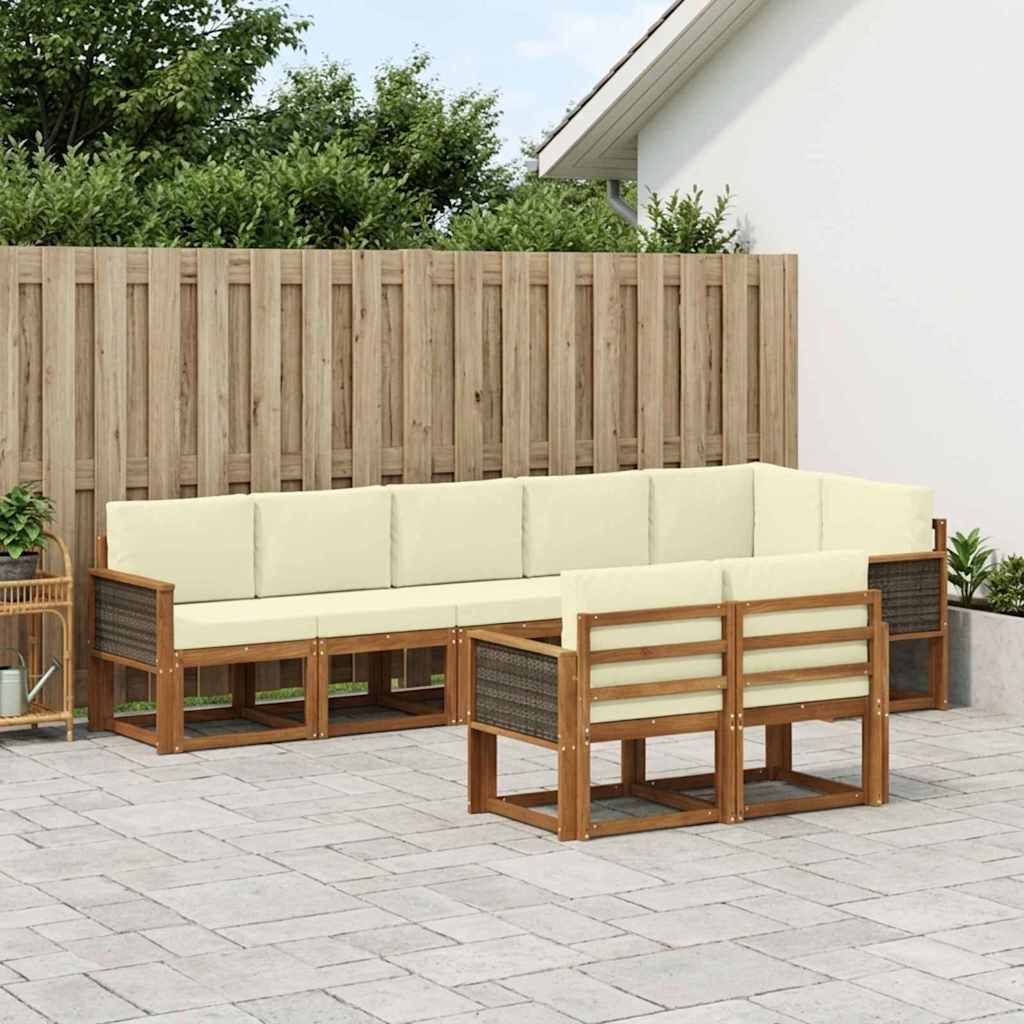 vidaXL Zestaw sof na zewnątrz 8 pcs Naturalny i Kremowy Poliester