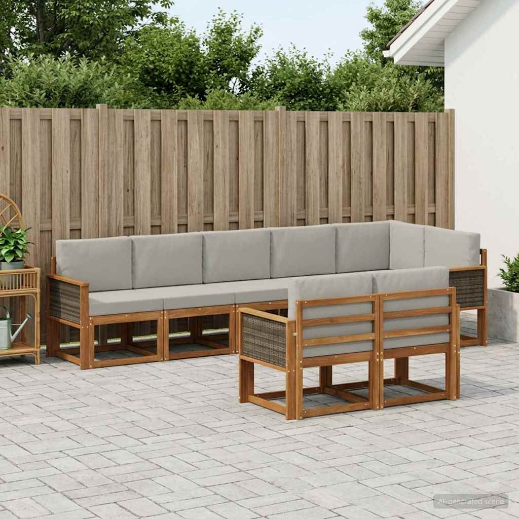 vidaXL Zestaw sof na zewnątrz 8 pcs Naturalny i jasnoszary Poliester