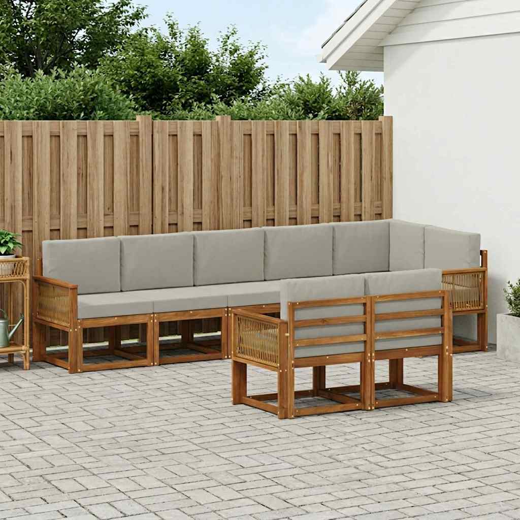 vidaXL Zestaw sof na zewnątrz 8 pcs Naturalny i jasnoszary Poliester