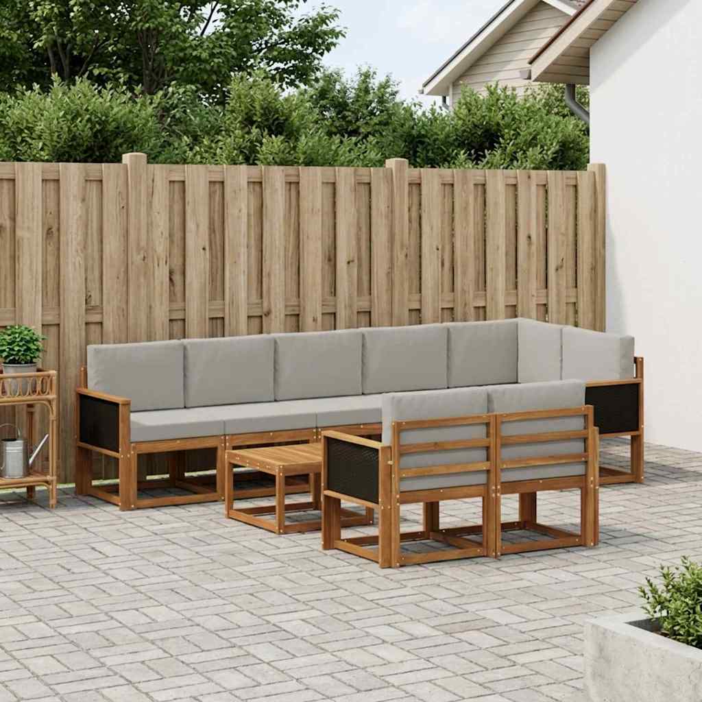 vidaXL Zestaw sof na zewnątrz 9 pcs Naturalny i jasnoszary Poliester