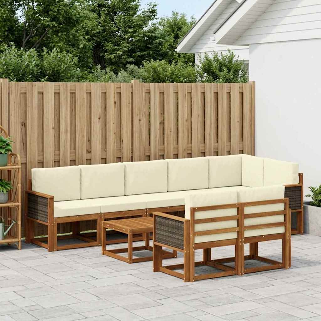 vidaXL Zestaw sof na zewnątrz 9 pcs Naturalny i Kremowy Poliester