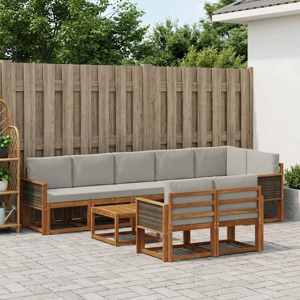 vidaXL Zestaw sof na zewnątrz 9 pcs Naturalny i jasnoszary Poliester