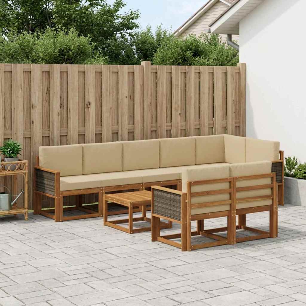 vidaXL Zestaw sof na zewnątrz 9 pcs Naturalny i Beżowy Poliester
