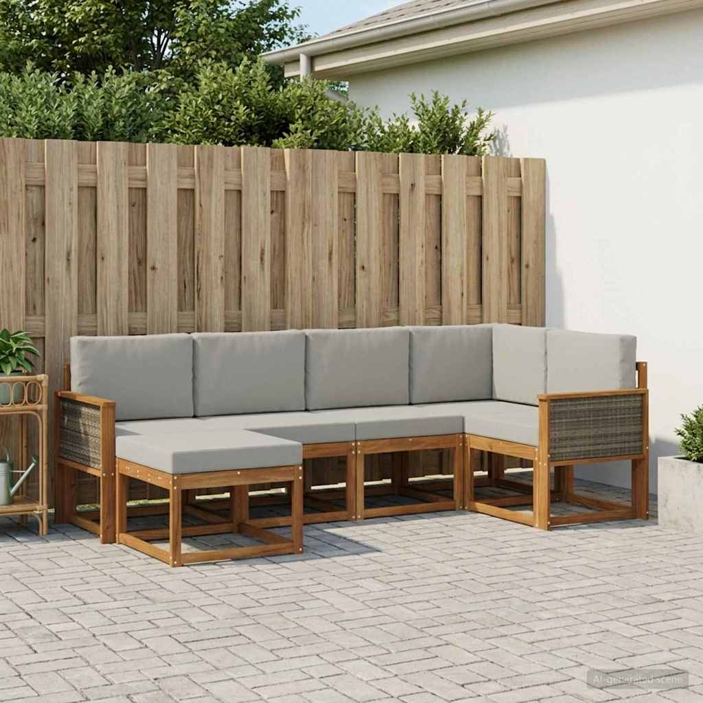 vidaXL Zestaw sof na zewnątrz 6 pcs Naturalny i jasnoszary Poliester
