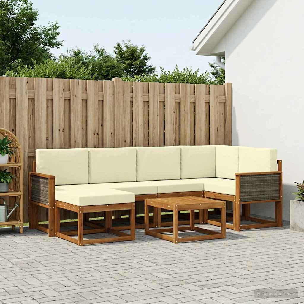 vidaXL Zestaw sof na zewnątrz z poduszką 7 pcs Naturalny i Kremowy