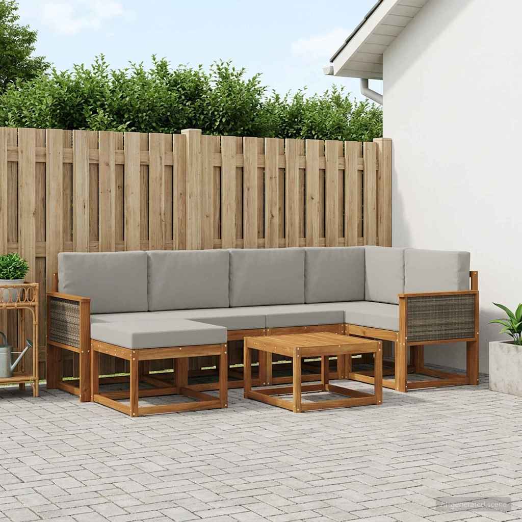 vidaXL Zestaw sof na zewnątrz z poduszką 7 pcs Naturalny i jasnoszary