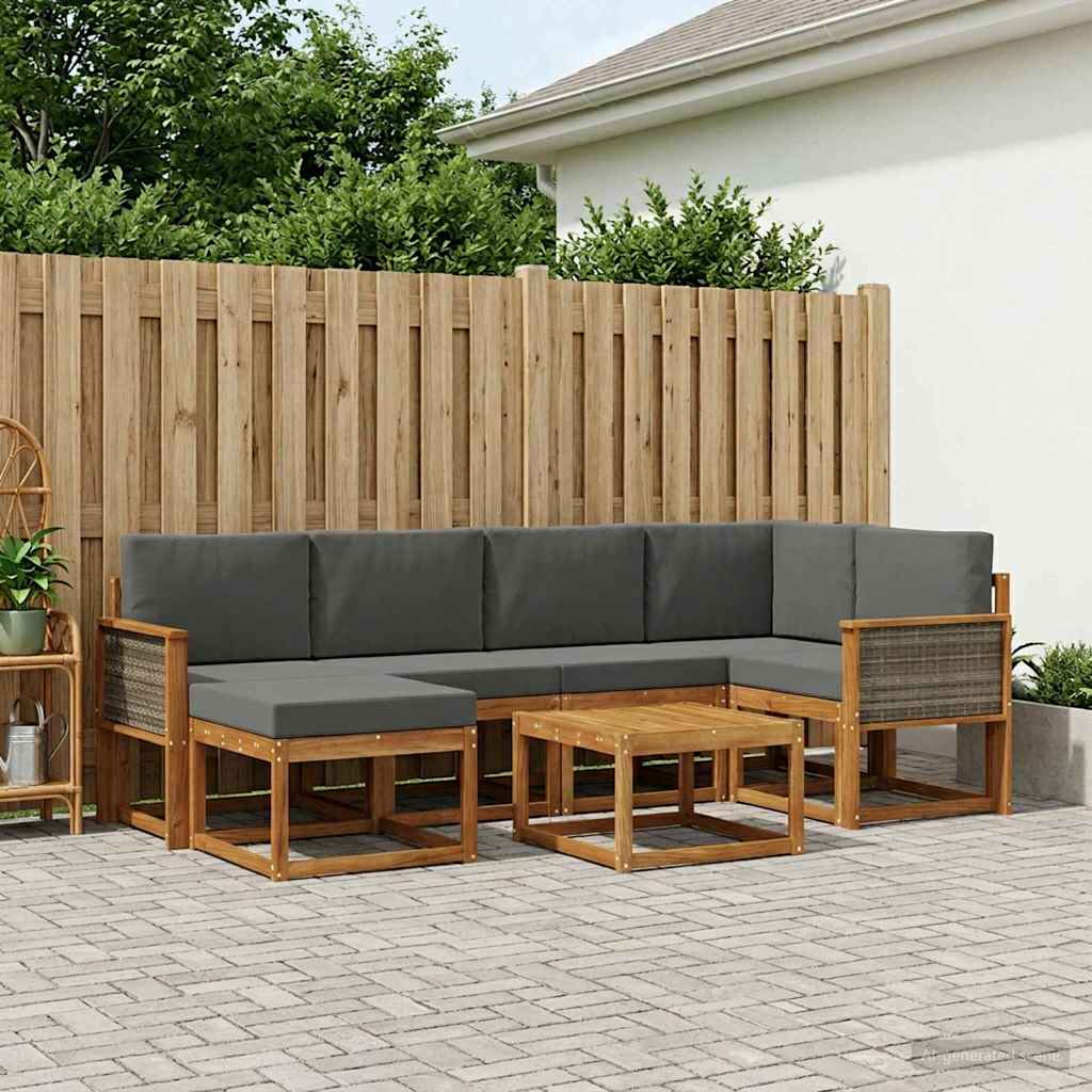 vidaXL Zestaw sof na zewnątrz z poduszką 7 pcs Naturalny i Antracytowy