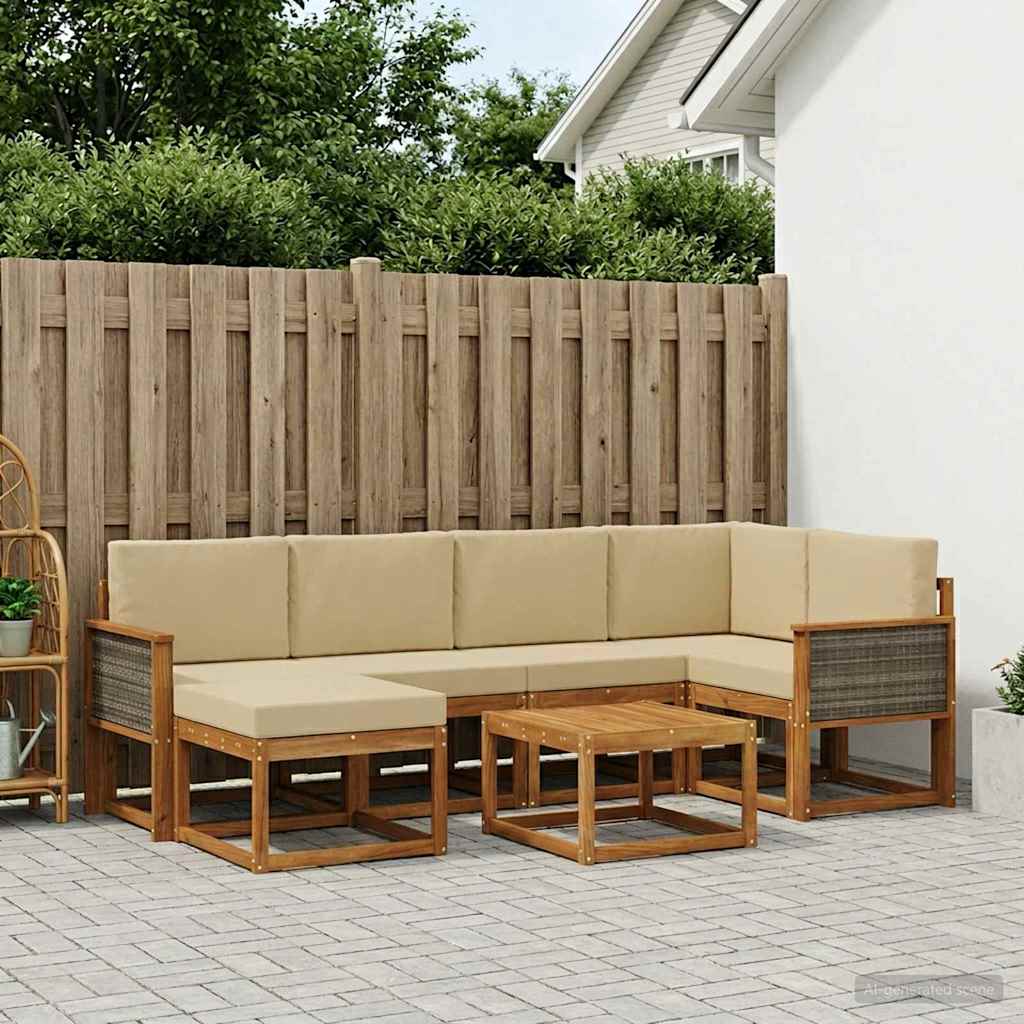 vidaXL Zestaw sof na zewnątrz z poduszką 7 pcs Naturalny i Beżowy