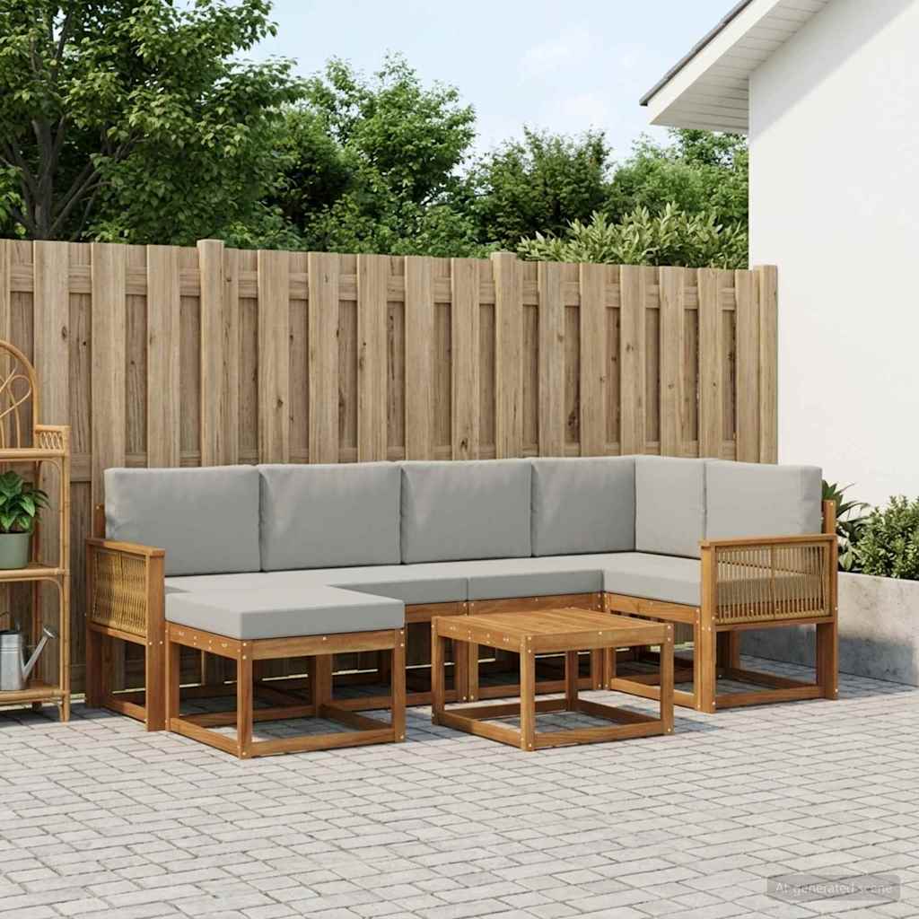 vidaXL Zestaw sof na zewnątrz z poduszką 7 pcs Naturalny i jasnoszary