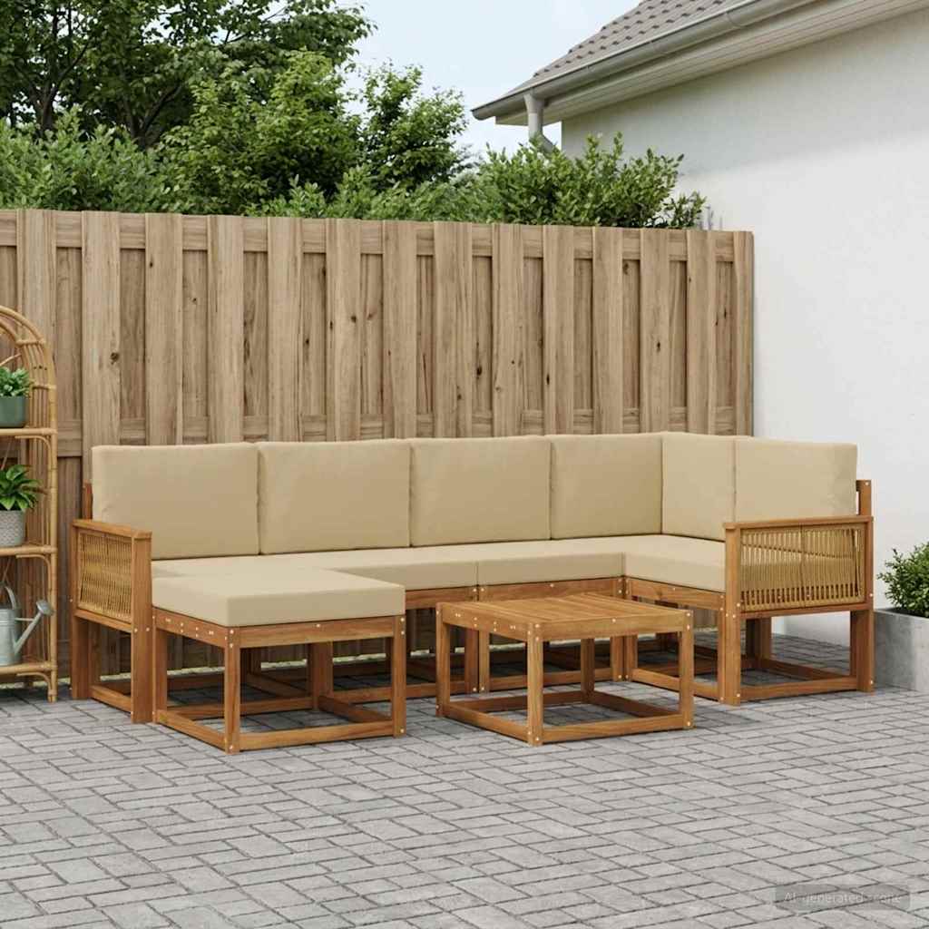 vidaXL Zestaw sof na zewnątrz z poduszką 7 pcs Naturalny i Beżowy