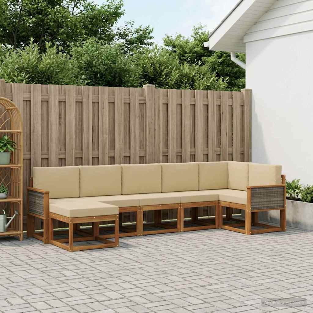 vidaXL Zestaw sof na zewnątrz 7 pcs Naturalny i Beżowy Poliester