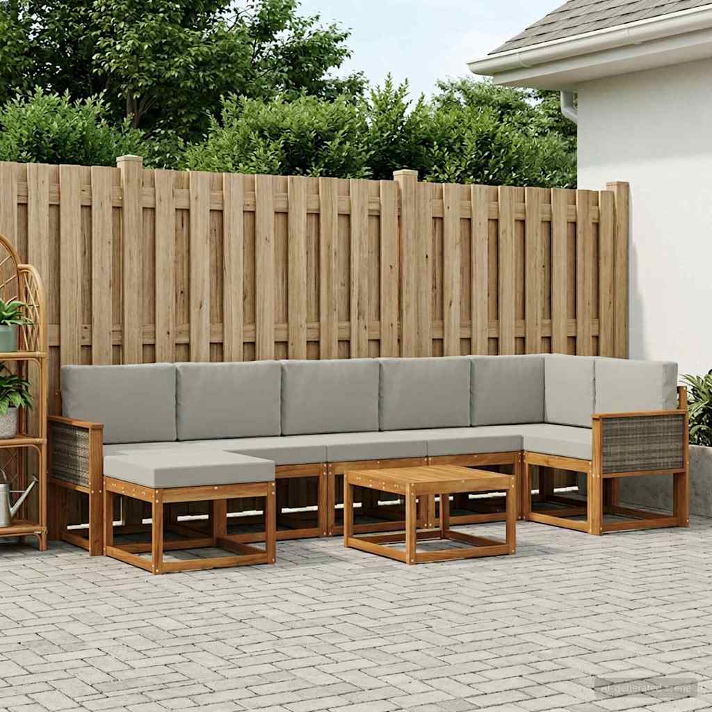 vidaXL Zestaw sof na zewnątrz 8 pcs Naturalny i jasnoszary Poliester