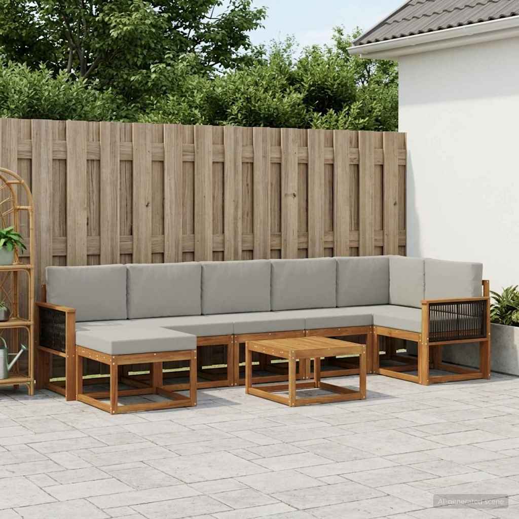 vidaXL Zestaw sof na zewnątrz 8 pcs Naturalny i jasnoszary Poliester