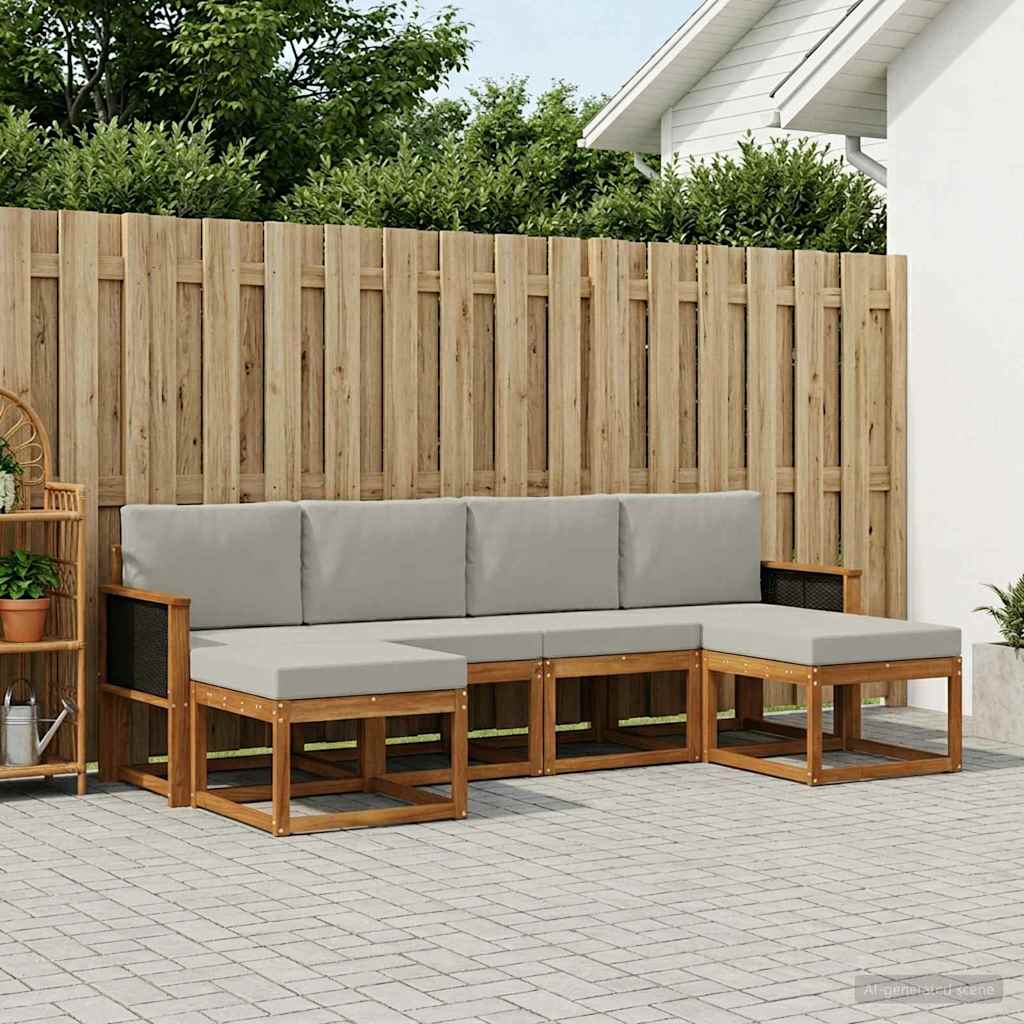vidaXL Zestaw sof na zewnątrz 6 pcs Naturalny i jasnoszary Poliester