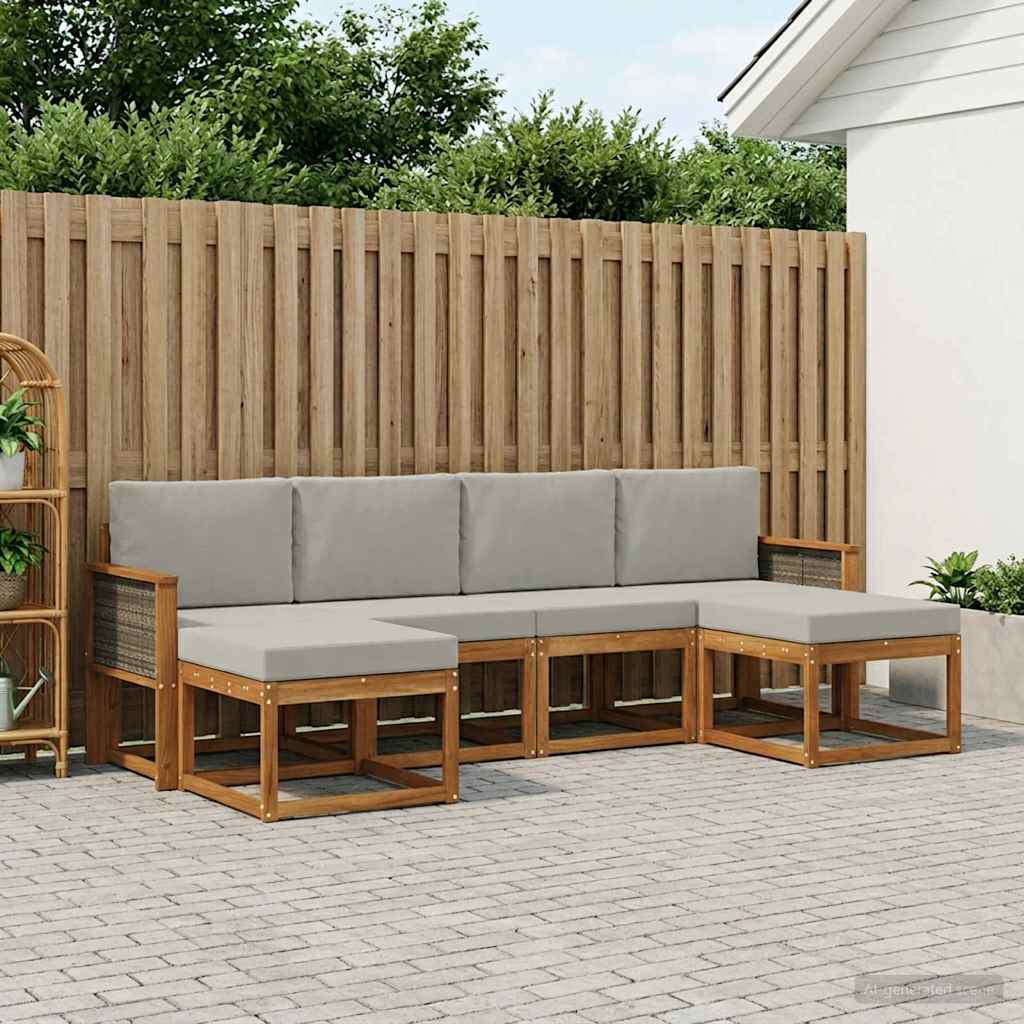 vidaXL Zestaw sof na zewnątrz 6 pcs Naturalny i jasnoszary Poliester
