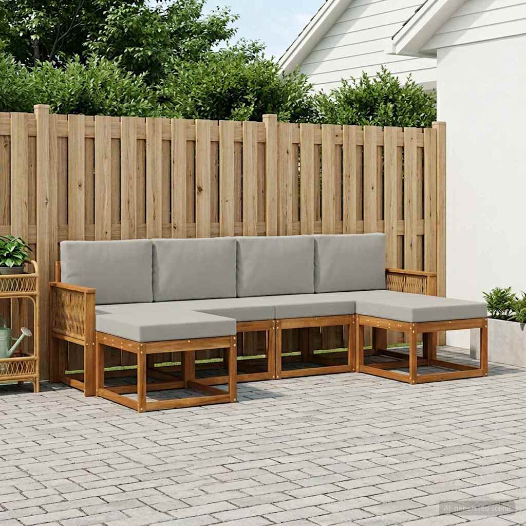 vidaXL Zestaw sof na zewnątrz 6 pcs Naturalny i jasnoszary Poliester