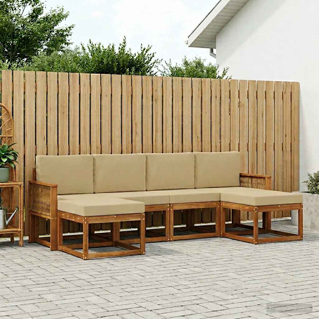 vidaXL Zestaw sof na zewnątrz 6 pcs Naturalny i Beżowy Poliester