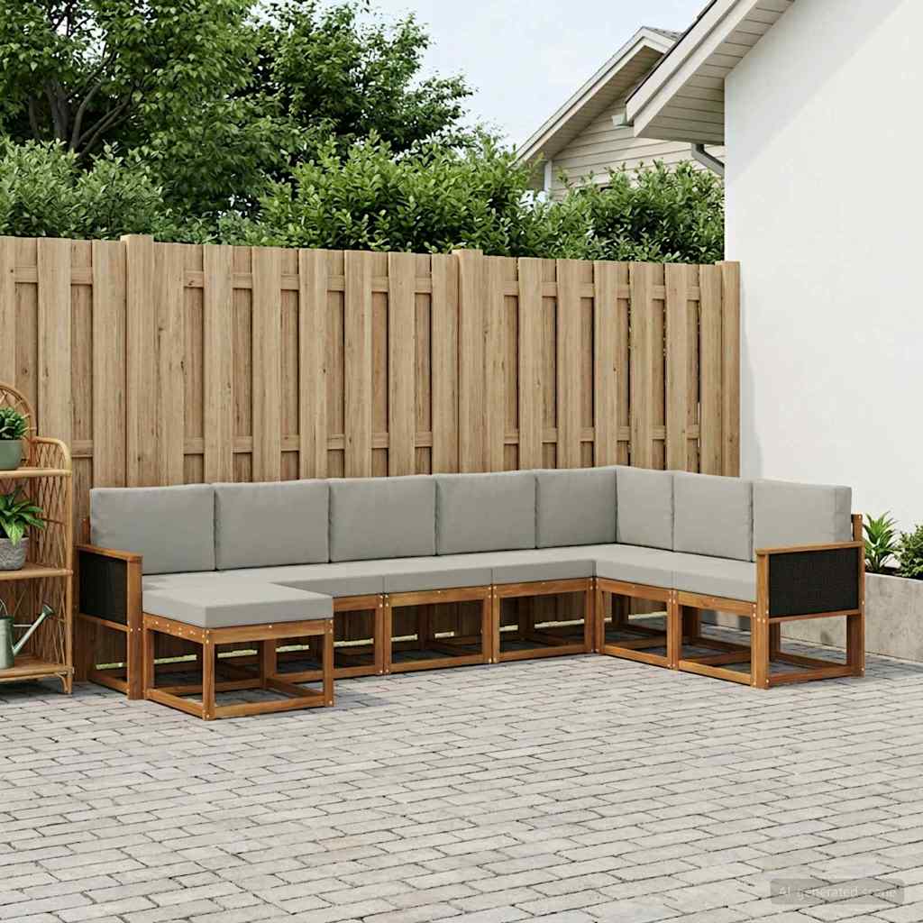 vidaXL Zestaw sof na zewnątrz z poduszką 8 pcs Naturalny i jasnoszary