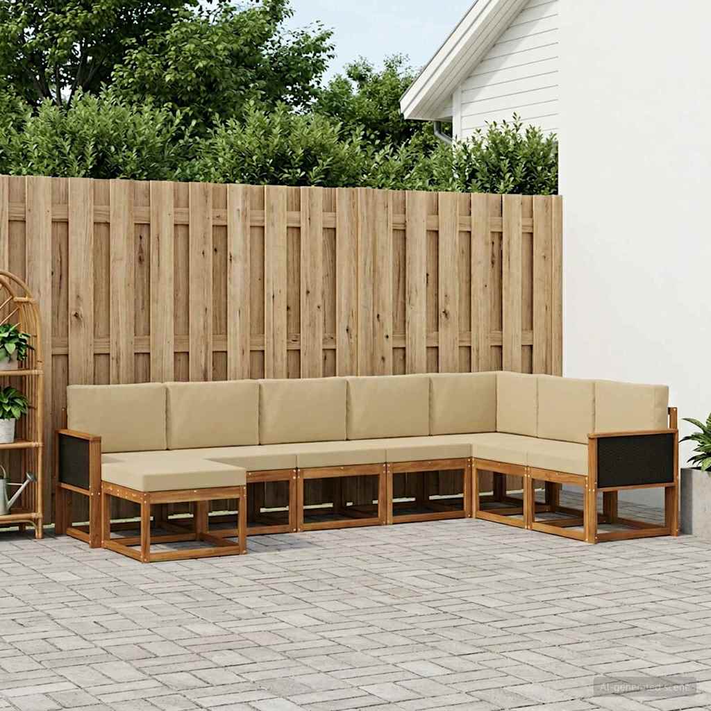 vidaXL Zestaw sof na zewnątrz z poduszką 8 pcs Naturalny i Beżowy