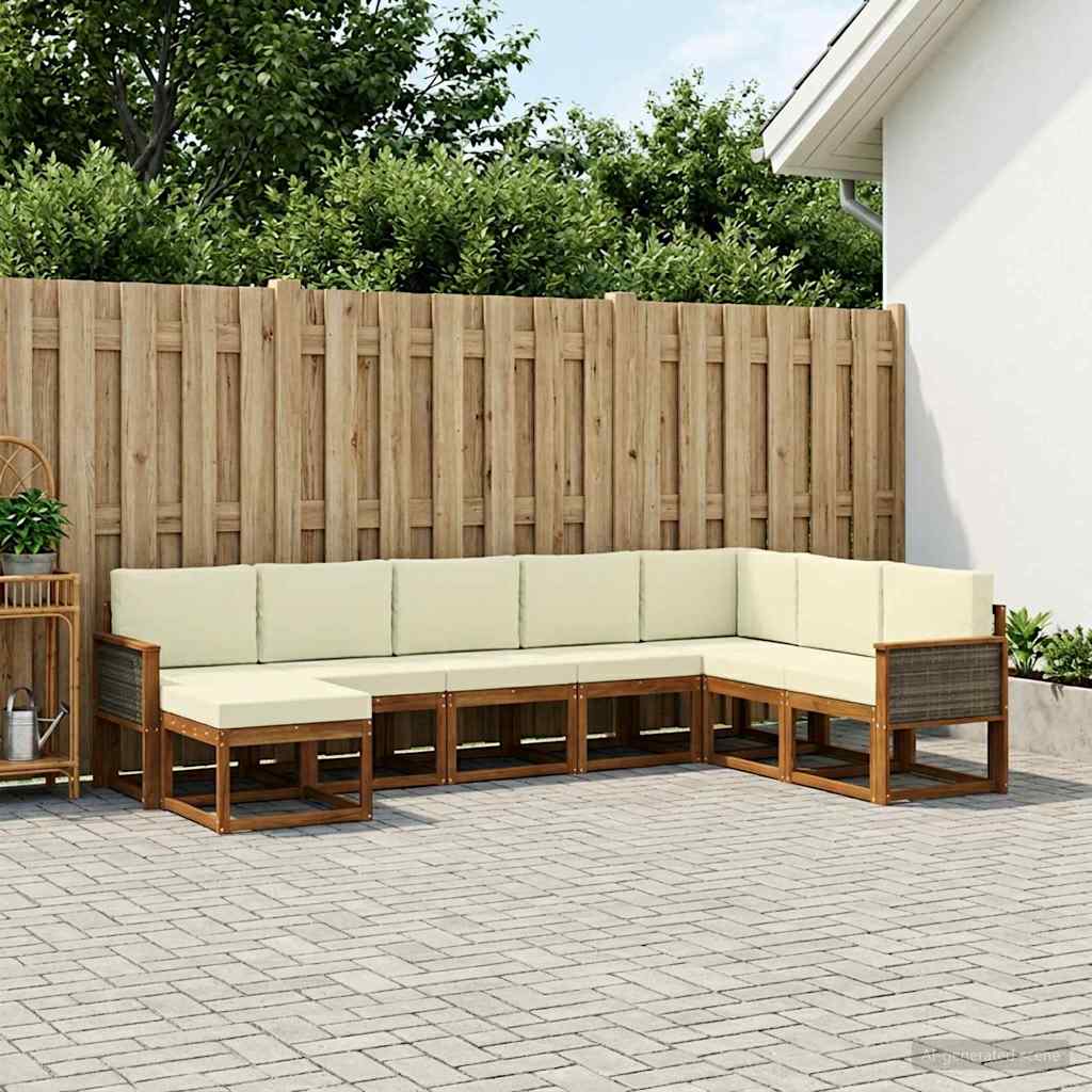 vidaXL Zestaw sof na zewnątrz z poduszką 8 pcs Naturalny i Kremowy