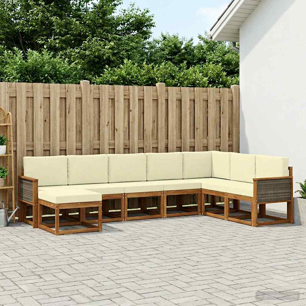 vidaXL Zestaw sof na zewnątrz z poduszką 8 pcs Naturalny i Kremowy