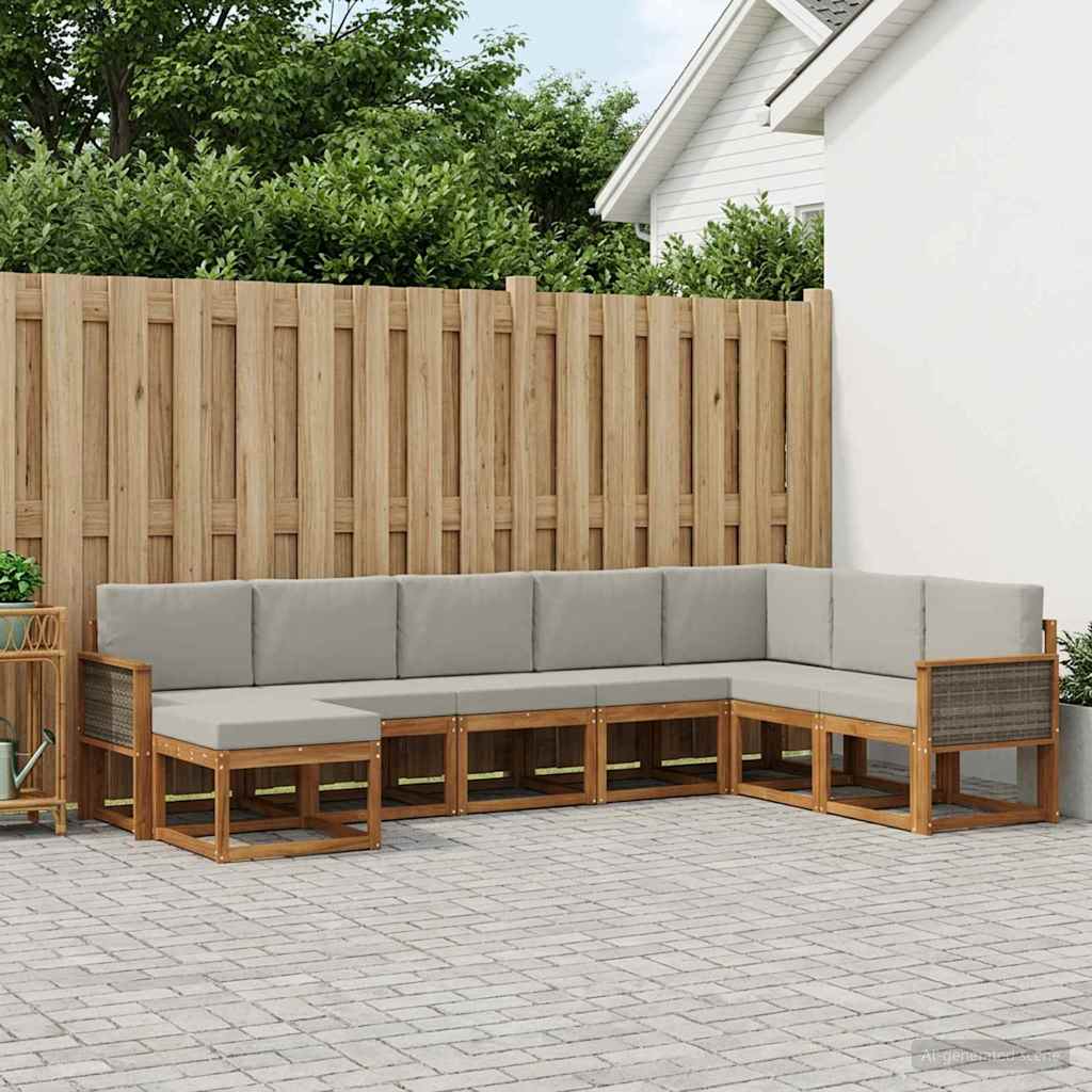 vidaXL Zestaw sof na zewnątrz z poduszką 8 pcs Naturalny i jasnoszary