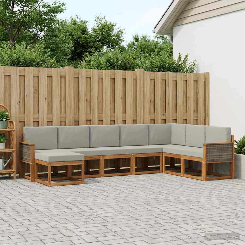 vidaXL Zestaw sof na zewnątrz z poduszką 8 pcs Naturalny i jasnoszary