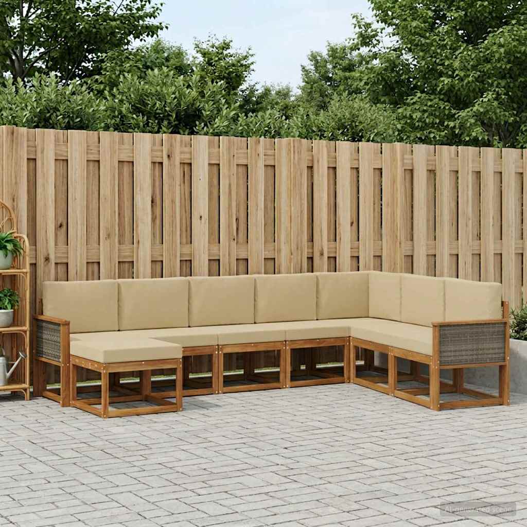 vidaXL Zestaw sof na zewnątrz z poduszką 8 pcs Naturalny i Beżowy