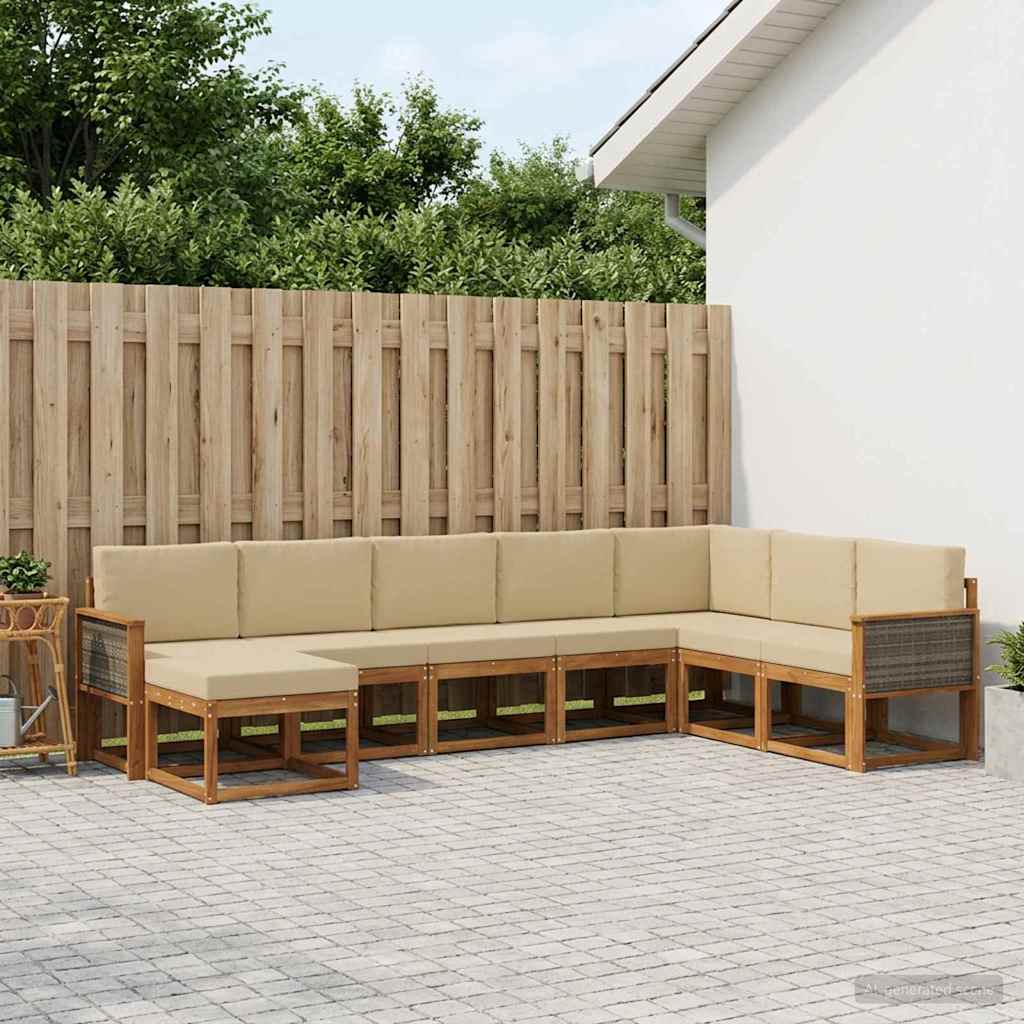 vidaXL Zestaw sof na zewnątrz z poduszką 8 pcs Naturalny i Beżowy