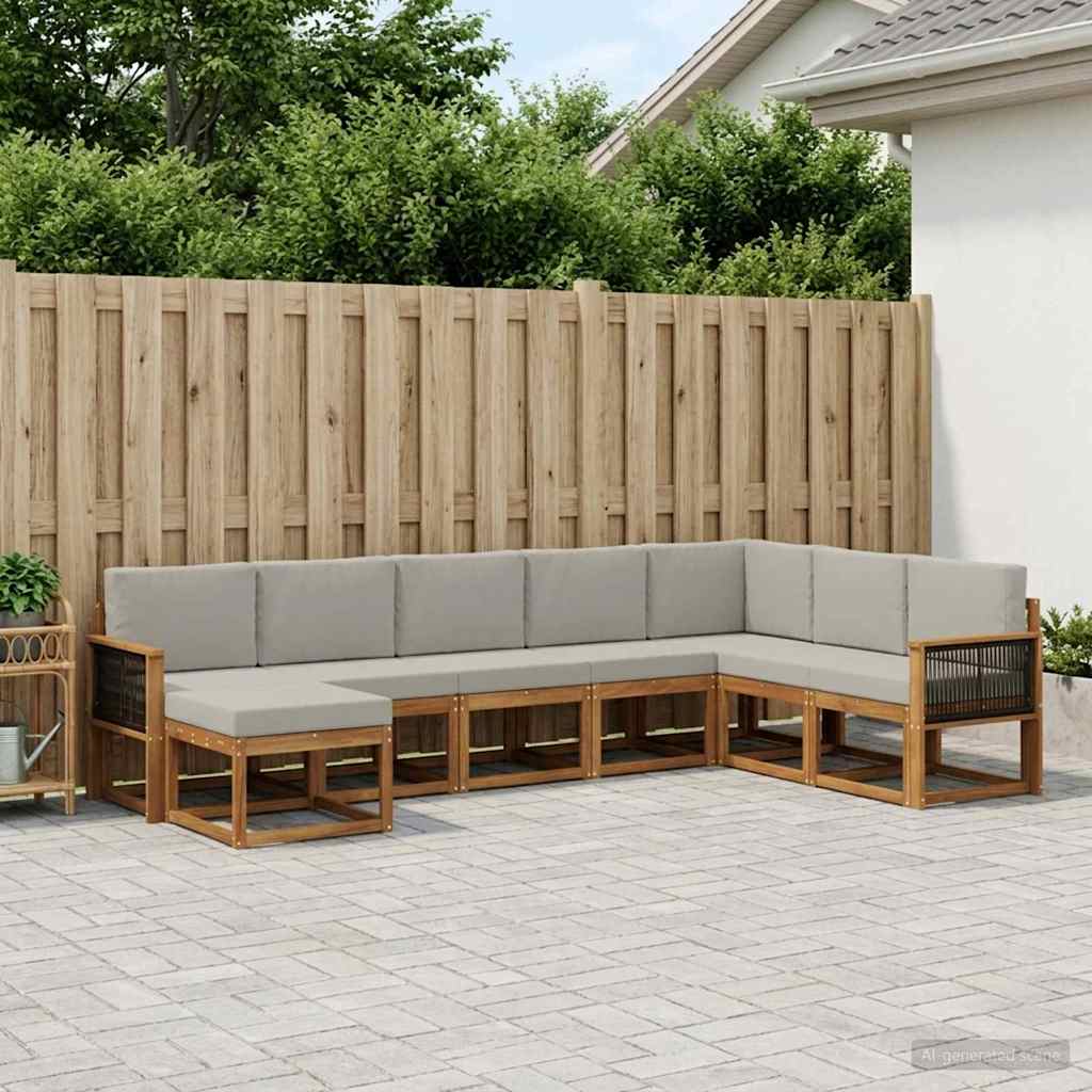 vidaXL Zestaw sof na zewnątrz z poduszką 8 pcs Naturalny i jasnoszary